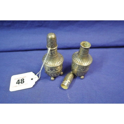 48 - Pair of Victorian silver pepper pots, London 1889