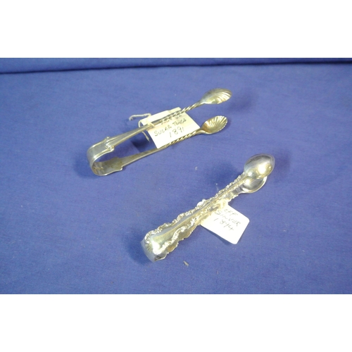 50 - Two Victorian silver sugar tongs, London Silver 1891, Sheffield Silver 1894.