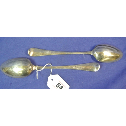 54 - Pair of William IV English silver bright cut crested serving spoons, London 1834