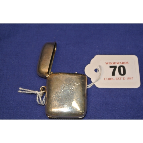 70 - English silver vesta matchbox, inscribed, Birmingham 1914