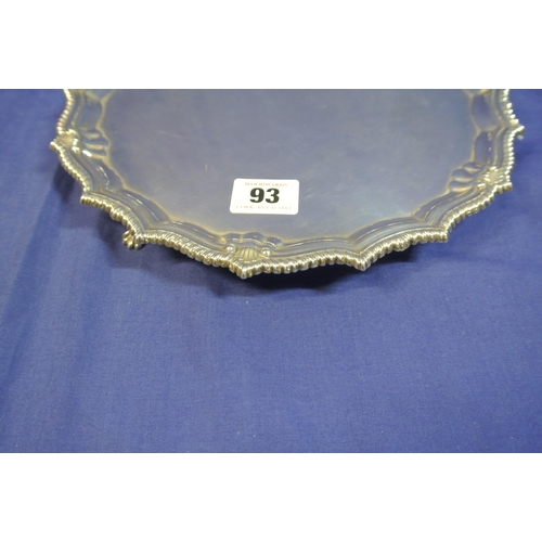 93 - Large Birmingham silver salver or tray with stepped serpentine gadroon border, on 3 claw feet, by Ba... 