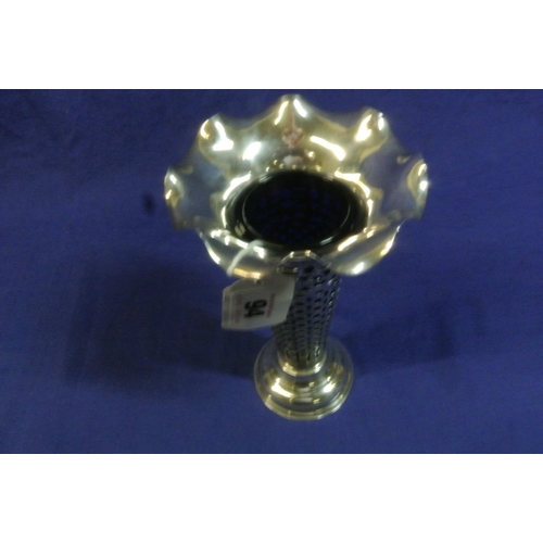 94 - Chester silver bud vase with pierced decoration, wavy rim, on round stepped base. 19cm