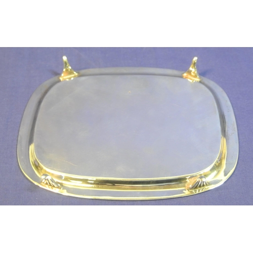 97 - Chester silver oval shaped salver with beaded rim, on tapering cast feet. 17cm l