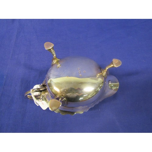 96 - Birmingham silver sauceboat with wavy rim, scroll handle, on 3 hoof feet  15cm