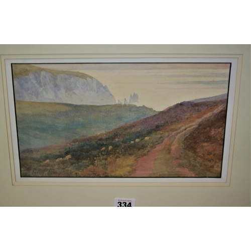 361 - Manner of William Percy French 'Sheep grazing on Achill near Dooega Head' watercolour 17x30cm, signe... 