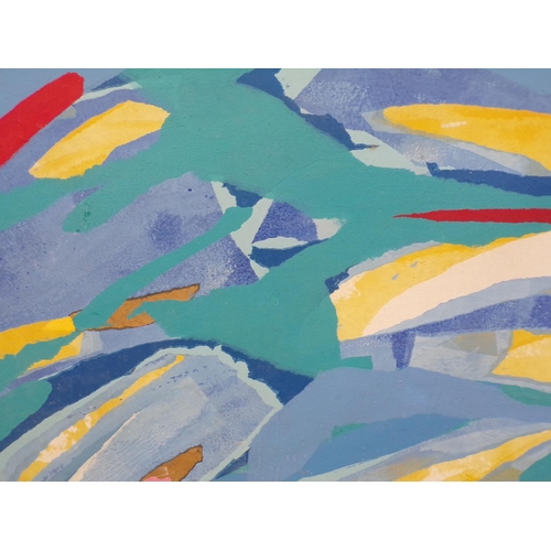 395 - Peter Phillips RA 'Colourful Abstract' exhib no 13, oil on canvas, 89x121cm, initialled lower right