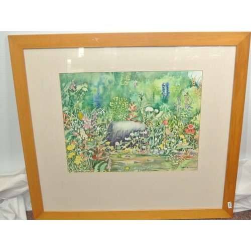 343 - Patricia O'Connor 'Pond with flowers' watercolour, 33x42cm, signed lower right