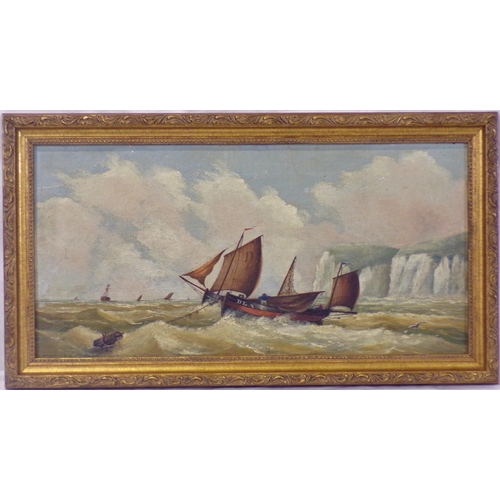 351 - Maritime school 'Shipping off Dover' oil on canvas, 22x45cm.