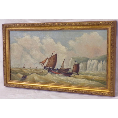 351 - Maritime school 'Shipping off Dover' oil on canvas, 22x45cm.