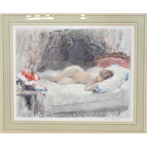 358 - Antoine Calbet (1860-1944) ' L'éveil' and 'Sleeping nude', a pair of etchings, 25x32cm each, signed ... 