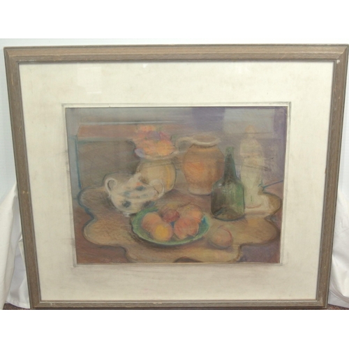 397 - Hilary Bryson 1932-2017 'Still Life' pastels 38x49cm, label verso