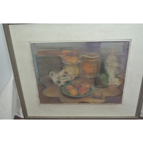 397 - Hilary Bryson 1932-2017 'Still Life' pastels 38x49cm, label verso