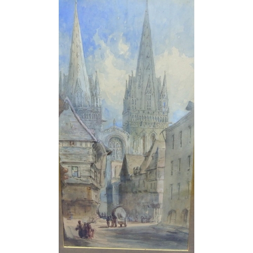 400 - Paul Marny 'Cathedral of Caen, Normandy' watercolour, signed lower left, titled verso