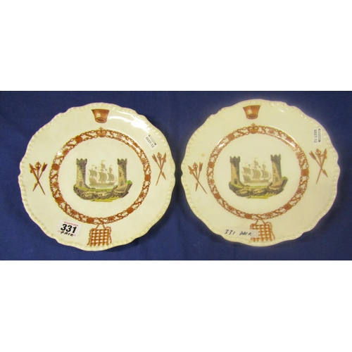 331 - Pair of dinner plates from the Cork Mansion House dinner service, decorated with the Cap of Maintena... 