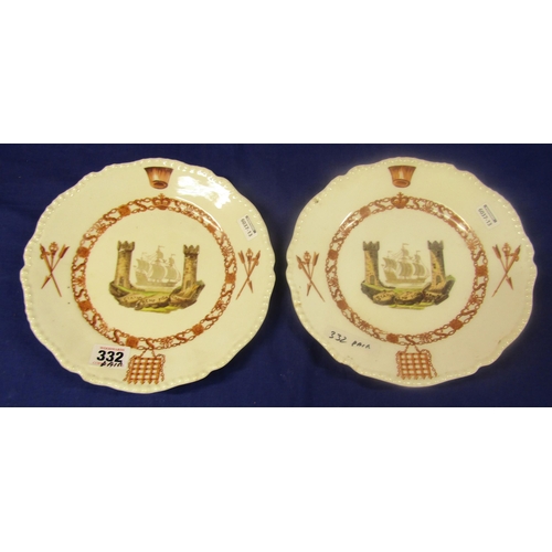 332 - Pair of dinner plates from the Cork Mansion House dinner service, decorated with the Cap of Maintena... 