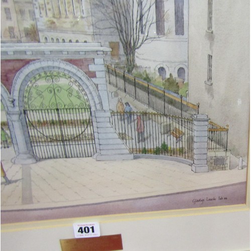 401 - Gladys Leech 'Bishop Lucey Park, Cork' watercolour, 34x42cm, signed and dated Feb 86 lower right