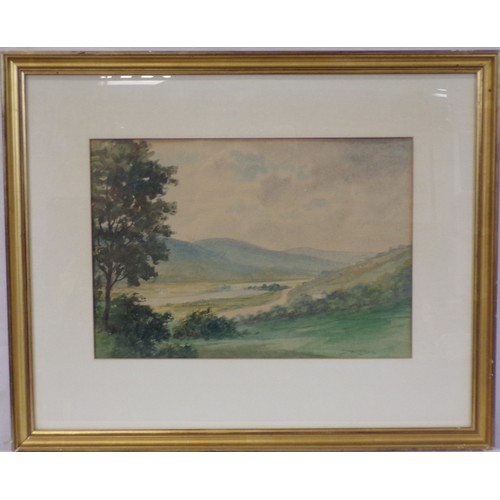 379 - Douglas Alexander 'Landscape with river and house' watercolour, 26x37cm signed lower right