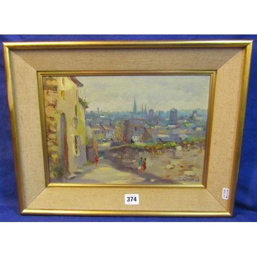 374 - Liam Treacy 1934-2004 'View over Cork Northside' oil on canvas, 24x35cm, signed lower right