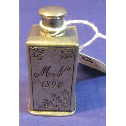 33 - Small French silver scent bottle dated 1890 and inscribed