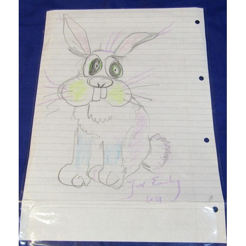 422 - William Harrington 'Bunny for Emily' pastels on paper, laminated, 30z21cm, initialled