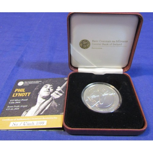 301 - Phil Lynott €15 silver proof commemorative coin, in presentation case, 2019