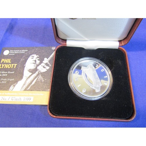 301 - Phil Lynott €15 silver proof commemorative coin, in presentation case, 2019