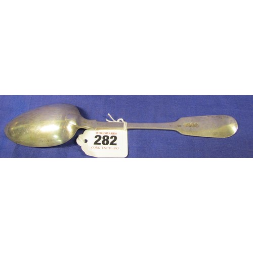 282 - Irish silver tablespoon with  fiddle pattern handle, by Philip Weekes, Dublin 1841, 23cm, 80g