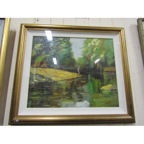 435 - Liam Kelly 'Bend in the river' oil on board, 48x58cm, signed lower right