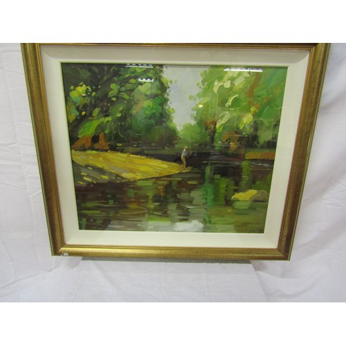 435 - Liam Kelly 'Bend in the river' oil on board, 48x58cm, signed lower right