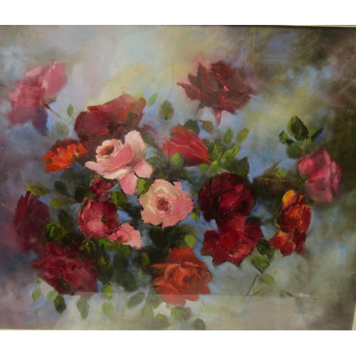 437 - Judy Glynn 'Still life study with roses' oil on canvas, 49x59cm, sign ed lower right