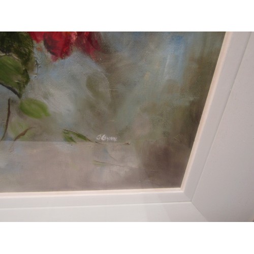 437 - Judy Glynn 'Still life study with roses' oil on canvas, 49x59cm, sign ed lower right