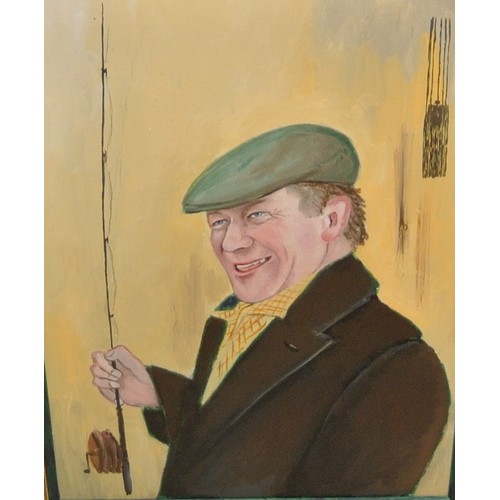 439 - John Schwatschke 'Gone Fishin' (Jack Charleton)' oil on canvas 39x29cm signed and inscribed verso