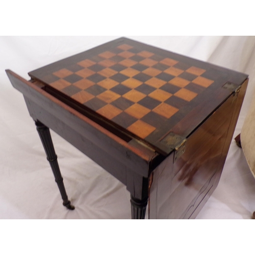 21 - William IV mahogany bachelors games table with lift-up top, pull-out slide, frieze drawer, reeded tu... 