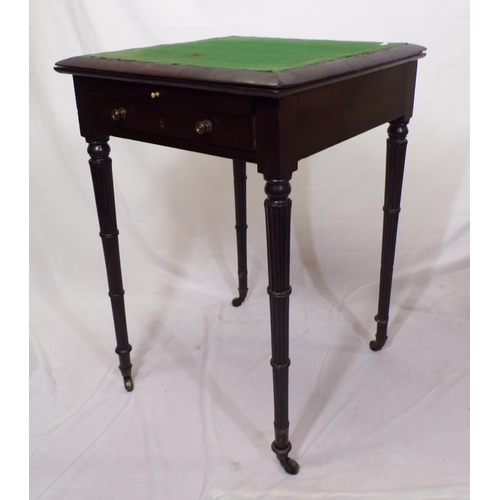 21 - William IV mahogany bachelors games table with lift-up top, pull-out slide, frieze drawer, reeded tu... 