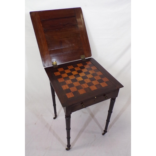 21 - William IV mahogany bachelors games table with lift-up top, pull-out slide, frieze drawer, reeded tu... 