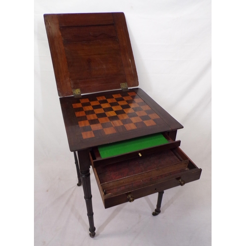 21 - William IV mahogany bachelors games table with lift-up top, pull-out slide, frieze drawer, reeded tu... 