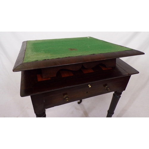 21 - William IV mahogany bachelors games table with lift-up top, pull-out slide, frieze drawer, reeded tu... 