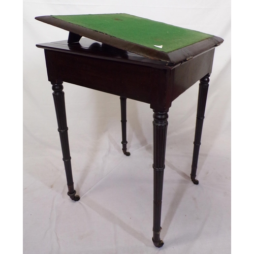 21 - William IV mahogany bachelors games table with lift-up top, pull-out slide, frieze drawer, reeded tu... 