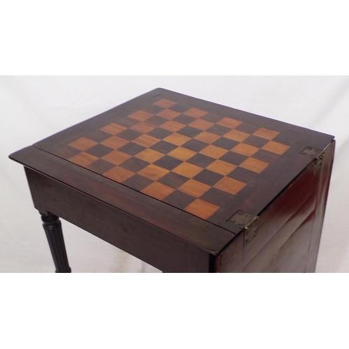 21 - William IV mahogany bachelors games table with lift-up top, pull-out slide, frieze drawer, reeded tu... 