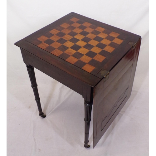 21 - William IV mahogany bachelors games table with lift-up top, pull-out slide, frieze drawer, reeded tu... 