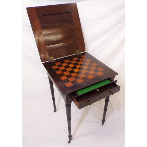 21 - William IV mahogany bachelors games table with lift-up top, pull-out slide, frieze drawer, reeded tu... 