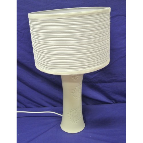 49 - Round Belleek electric lamp with foliate decoration