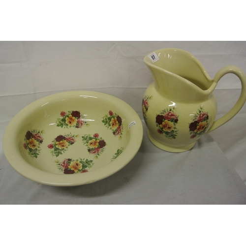 52 - Victorian style baluster shaped water jug and bowl with ornate foliate decoration