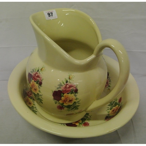 52 - Victorian style baluster shaped water jug and bowl with ornate foliate decoration