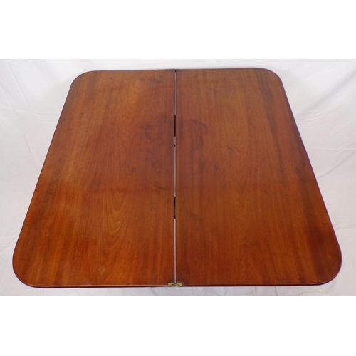 55 - Victorian mahogany tea table with swivel fold over top, rounded corners, raised on turned tapering l... 