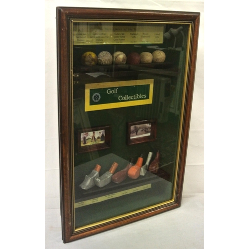 128 - Selection of golf memorabilia in glazed case