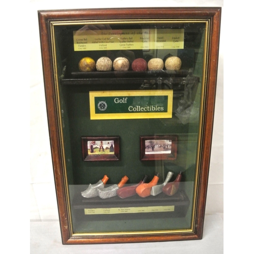 128 - Selection of golf memorabilia in glazed case