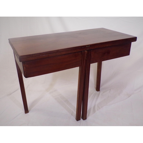 130 - Georgian style mahogany tea table with fold-over top,  pull-out gateleg support, frieze drawer with ... 