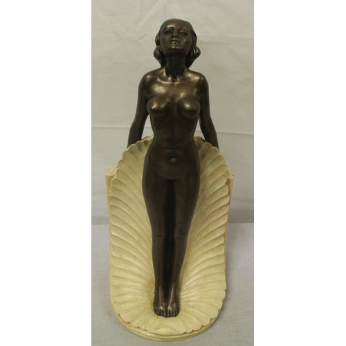 137 - Art Deco bronzed figure of a nude with a shell balastrade