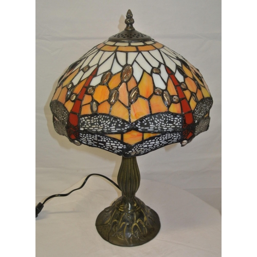 139 - Art Deco style electric table lamp with multi-coloured butterfly decorated shade and shaped base